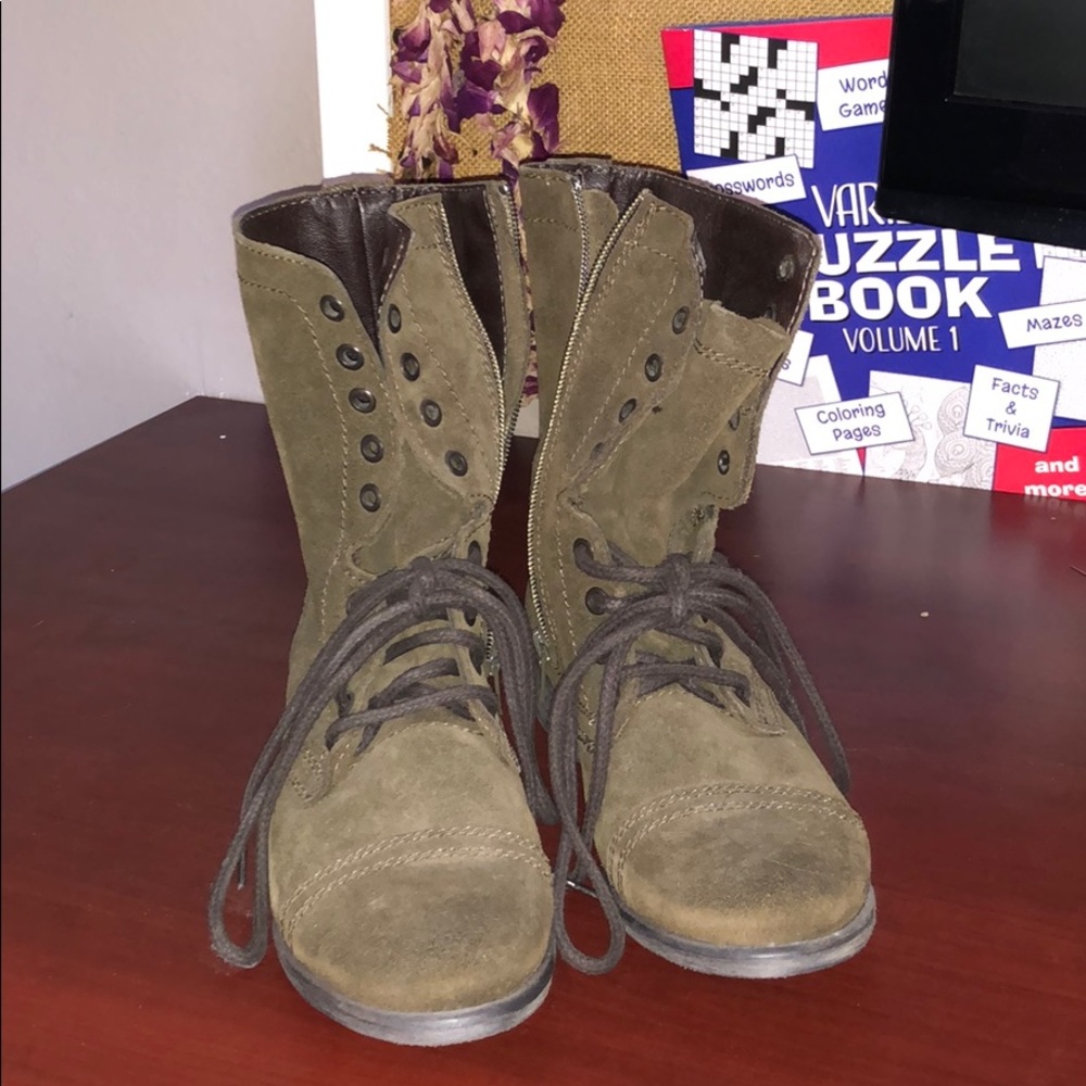 Olive green combat boots